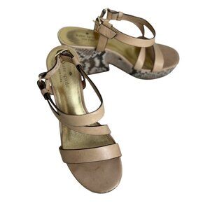 Kate Spade New York Womens Wedge Sandals Beige Snake Print Platform Size 7.5 M